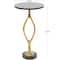 Gold Aluminum Pedestal Base Accent Table with Black Marble Top 13" x 13" x 25"